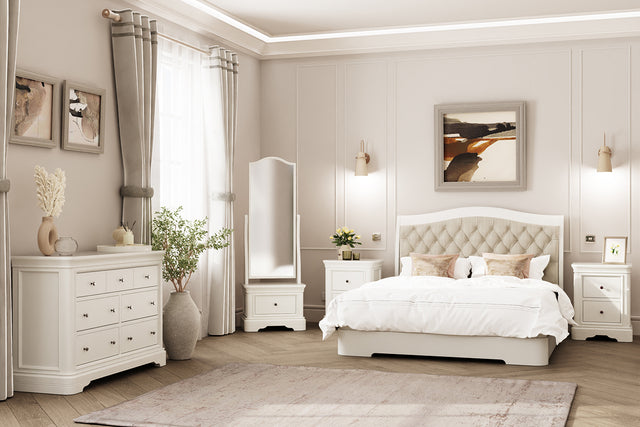Mabel Super King Size Bed Upholstered Headboard 6ft Bone