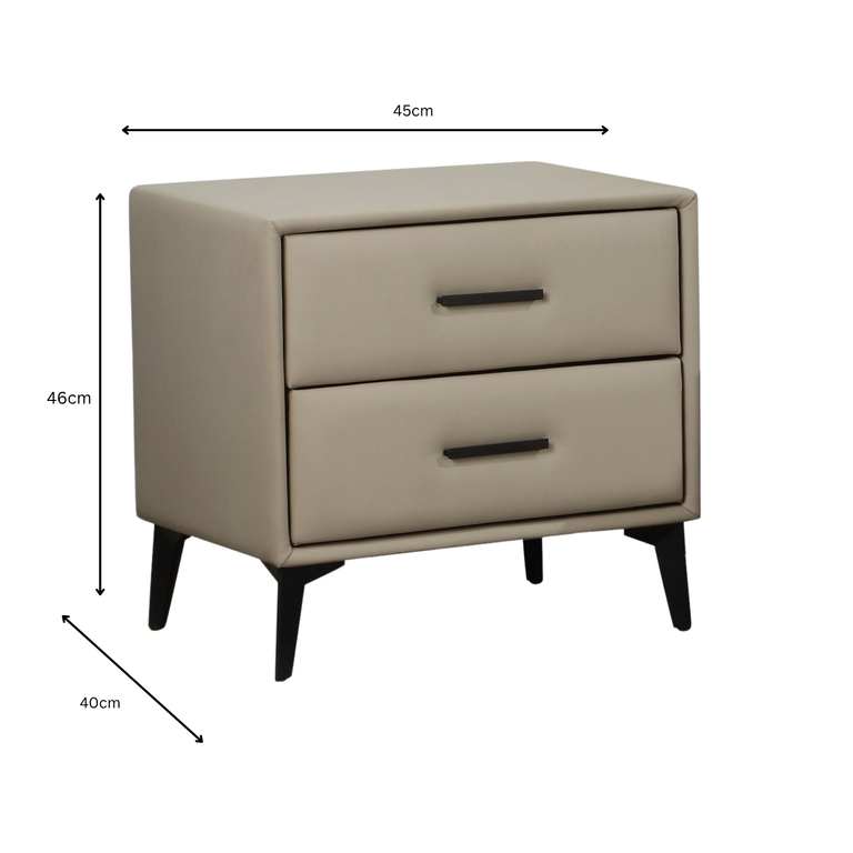 Faux Leather Locker with 2 Drawers Grey – Modern Grey Bedside Locker & Faux Leather Nightstand