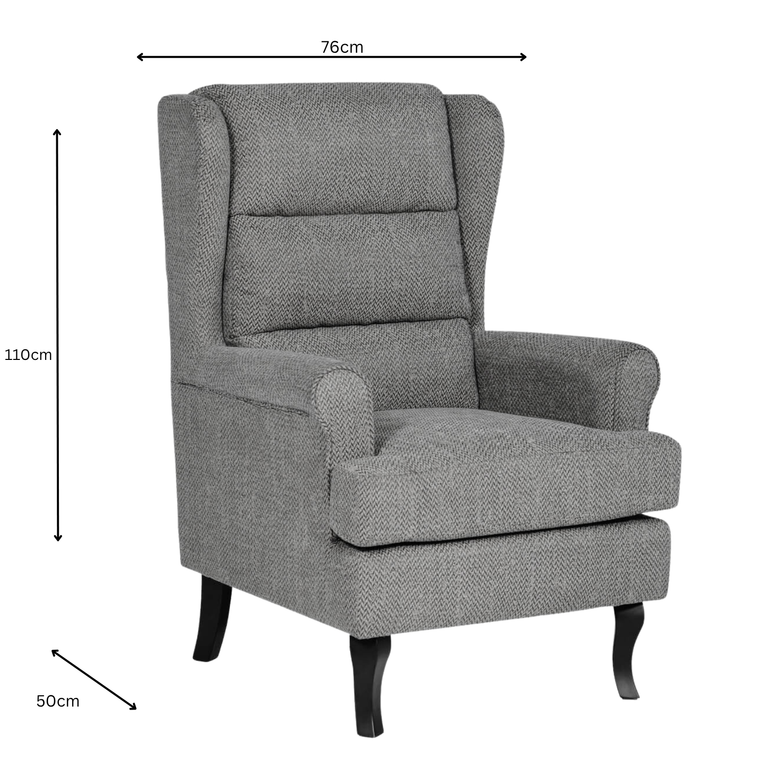 Bertie Accent Chair Grey – Herringbone Fabric Occasional Chair with Solid Wooden Legs for Living Room Furniture