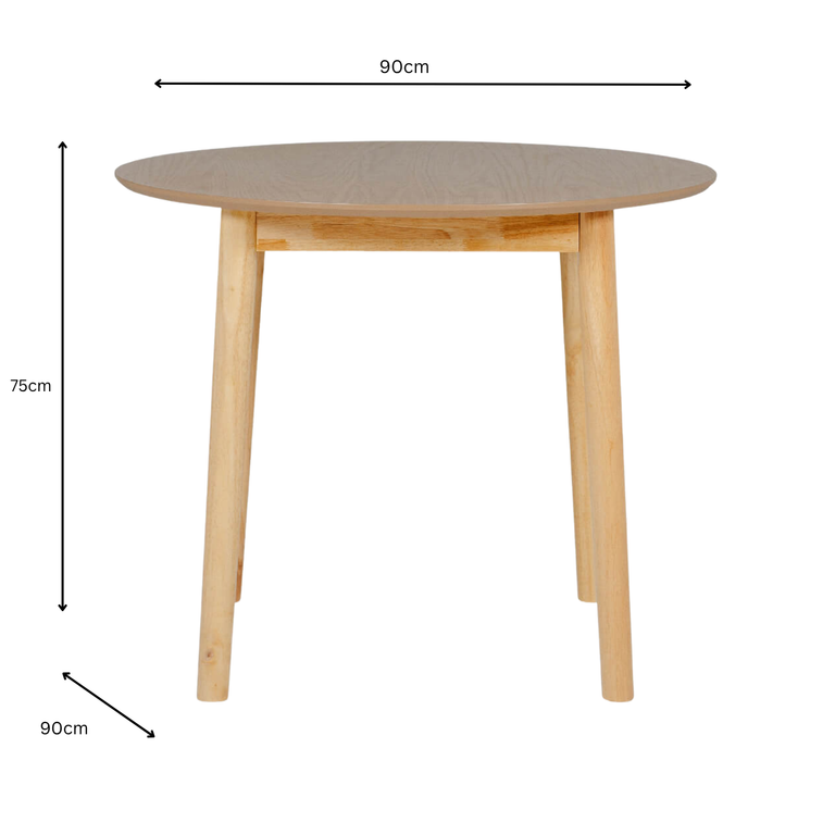 Doolin Round Dining Table 90 cm Natural Oak Wooden Dining Table for Small Dining Rooms