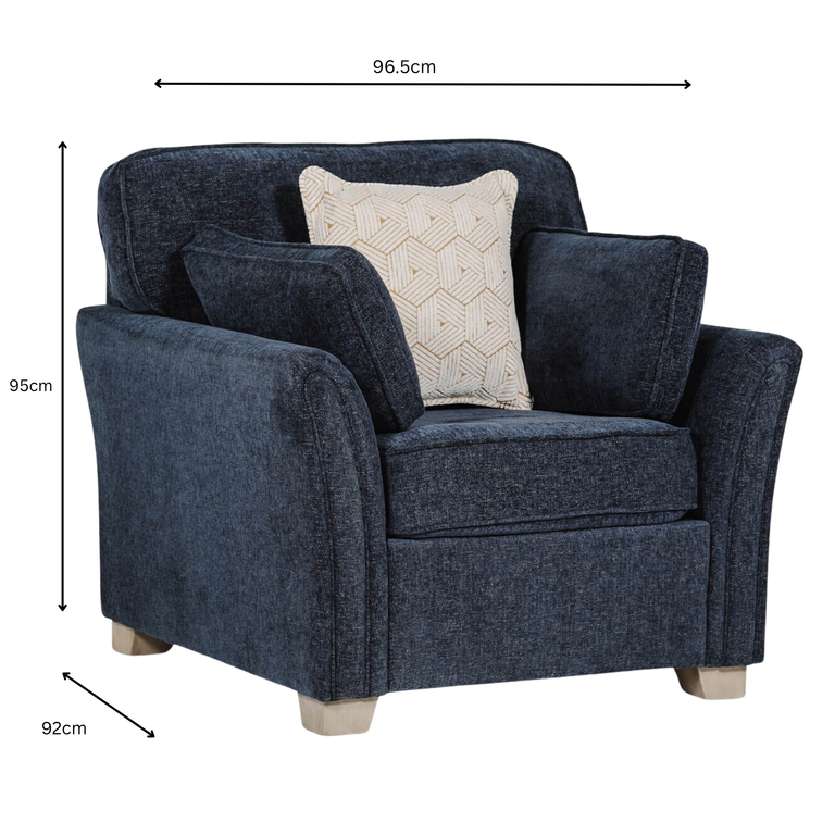 Winnie Accent Chair Navy with Bolster & Scatter Cushions for Modern Living Room Furniture