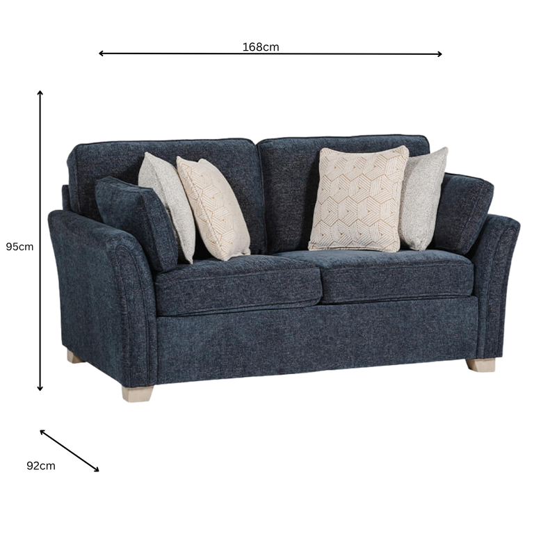 Winnie 2 Seater Sofa Navy with Scatter Cushions – Modern Small Fabric Couch for Living Room Furniture