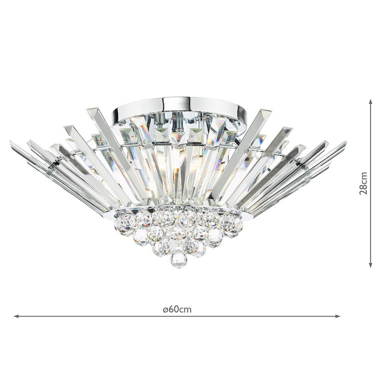 Nimbus 5 Light Flush Polished Chrome Flush Ceiling Light with Art Deco Crystal Design