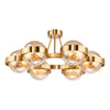 Ophira six light semi flush ceiling light in antique gold with amber ribbed glass