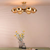 Ophira six light semi flush ceiling light in antique gold with amber ribbed glass - view 3