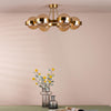 Ophira six light semi flush ceiling light in antique gold with amber ribbed glass - view 4