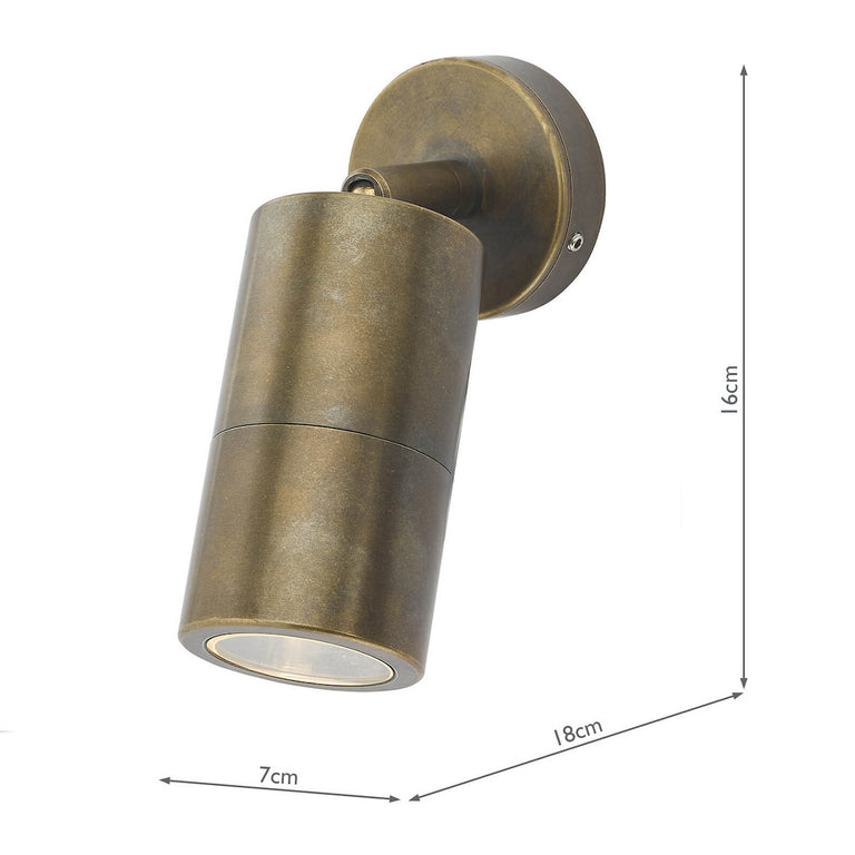 Ortega Outdoor Wall Light Aged Brass and Glass IP65 Adjustable Outdoor Wall Lamp