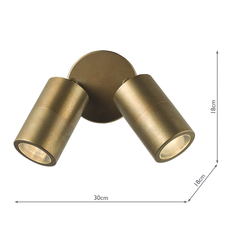 Ortega 2 Light Outdoor Wall Light Aged Brass with Glass IP65 Adjustable GU10 Wall Fitting
