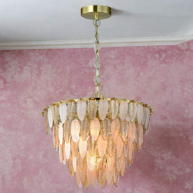 5 Light Amberosia Glass Pendant Lighting Satin Brass Semi Flush Ceiling Fixture Amber