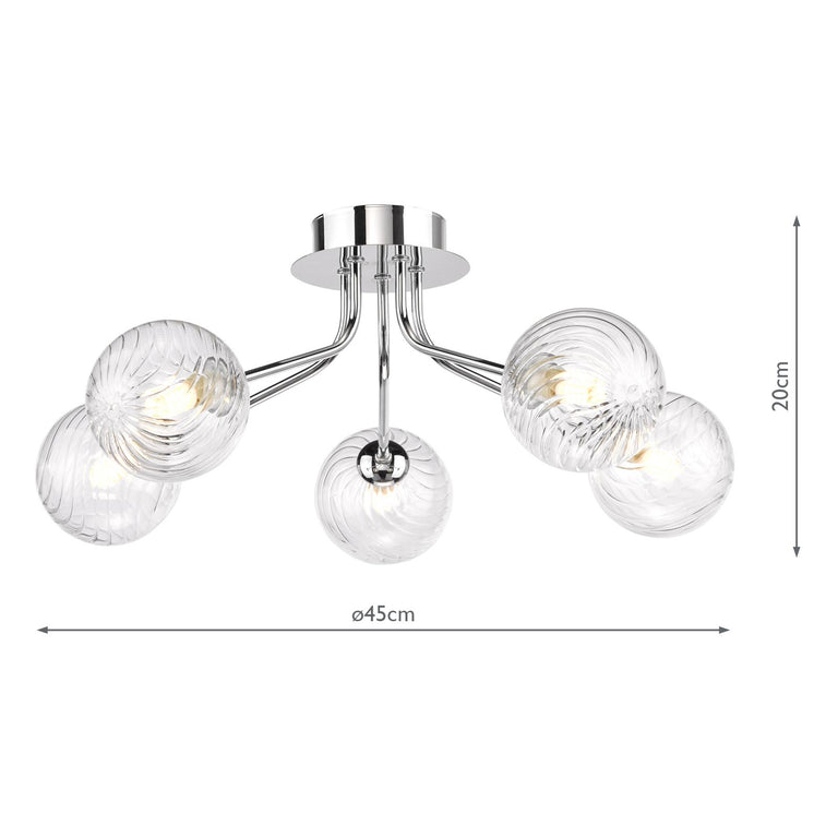 Poyen 5 Light Semi Flush Polished Chrome with Ribbed Glass