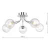 Poyen five light semi flush ceiling light in polished chrome with ribbed glass - view 5