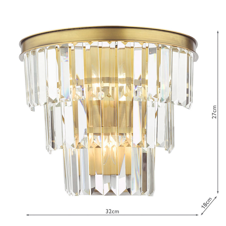 Rhapsody 3 Light Wall Light Crystal and Natural Brass