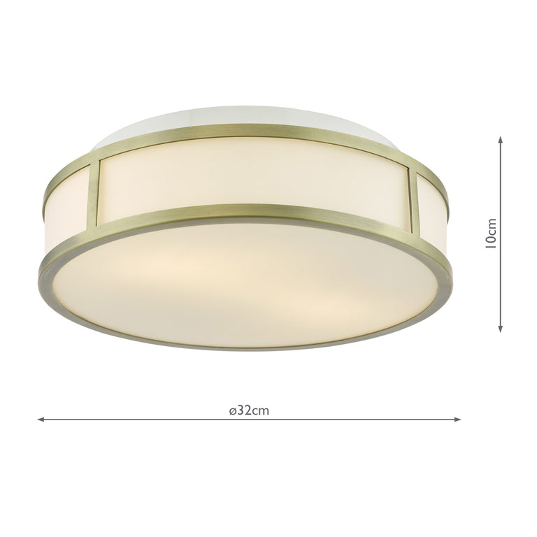 Royce 2 Light Bathroom Ceiling Light Antique Brass IP44