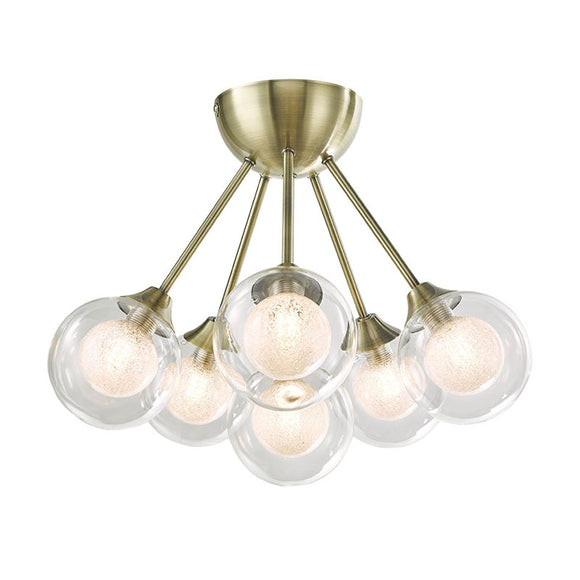 Embrace classic elegance with the SF16053/6AB Antique Brass Semi Flush Fitting 6 Light, a stunning fixture that radiates timeless charm.