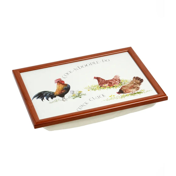 Elevate your dining experience with the Pecking Order Lap Tray featuring the vibrant 'Cock O Doodle Do' design, adding a lively touch to your meals.