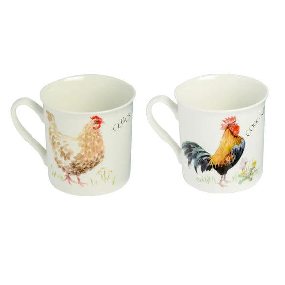 Enjoy your morning brew with a touch of countryside charm using the Pecking Order Mug Set Of 2, featuring whimsical pecking hens that bring a rustic feel to your coffee routine.