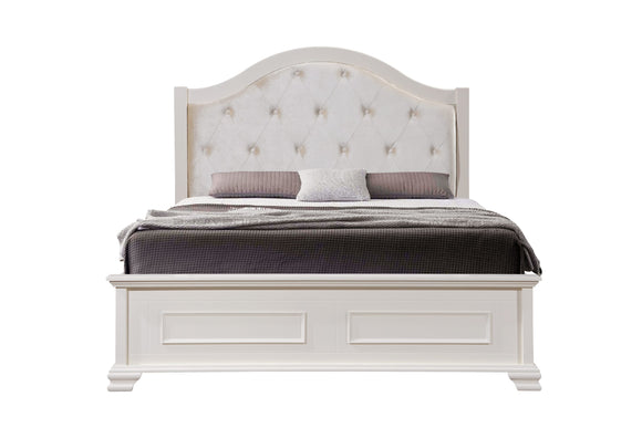 Solitude Super King Bed Frame with Plush Cream Fabric Headboard.