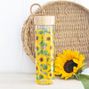 Sunflower Print Glass Water Bottle in kitchen