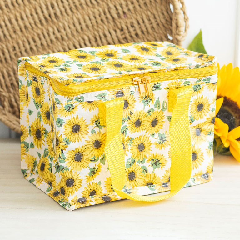 Sunflower Print Insulated Lunch Bag, Eco-Friendly Recycled Plastic Food Containers for School & Work