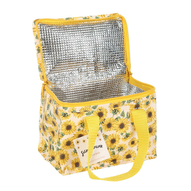 Sunflower Print Insulated Lunch Bag, Eco-Friendly Recycled Plastic Food Containers for School & Work