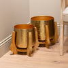 Chandra Set of 2 Gold Planters with Mango Wood Stand – Homeware Accent