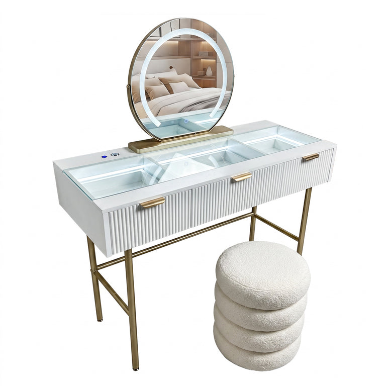 Gia Plus Hollywood Dressing Table and Stool Set White
