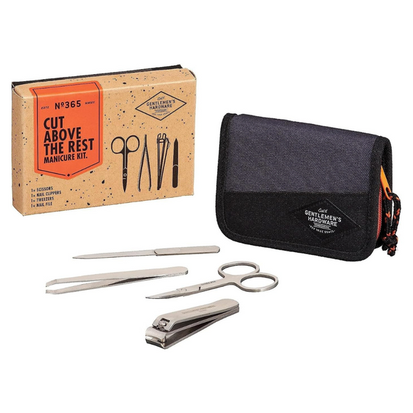 Includes nail clippers, tweezers, scissors, and a nail file