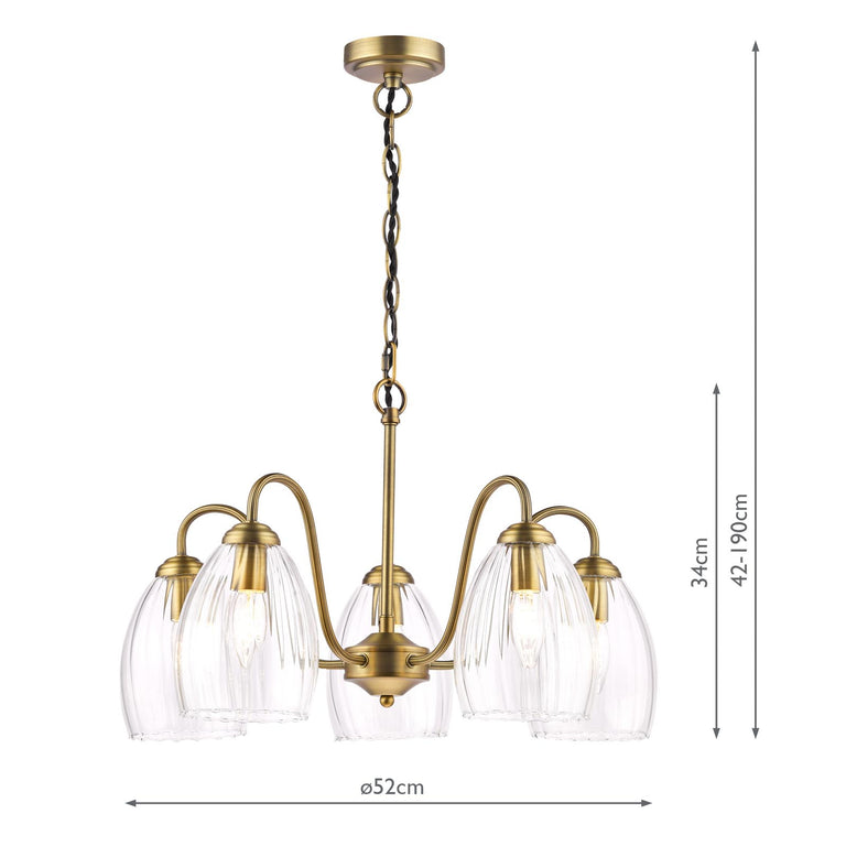 Valora 5 Light Pendant Antique Bronze with Ribbed Glass