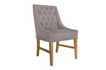 Valient dining chair in truffle linen. Traditional design with modern button back and chrome studding