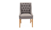 Valient dining chair in truffle linen. Traditional design with modern button back and chrome studding