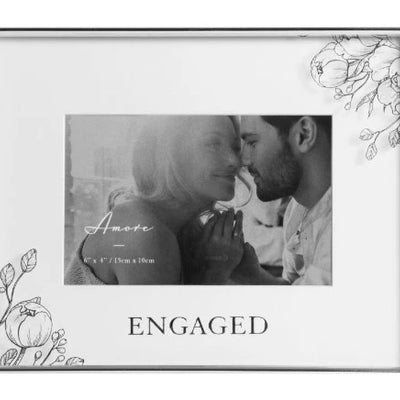 6 X 4  AMORE BY JULIANA SILVER FLORAL FRAME  ENGAGED