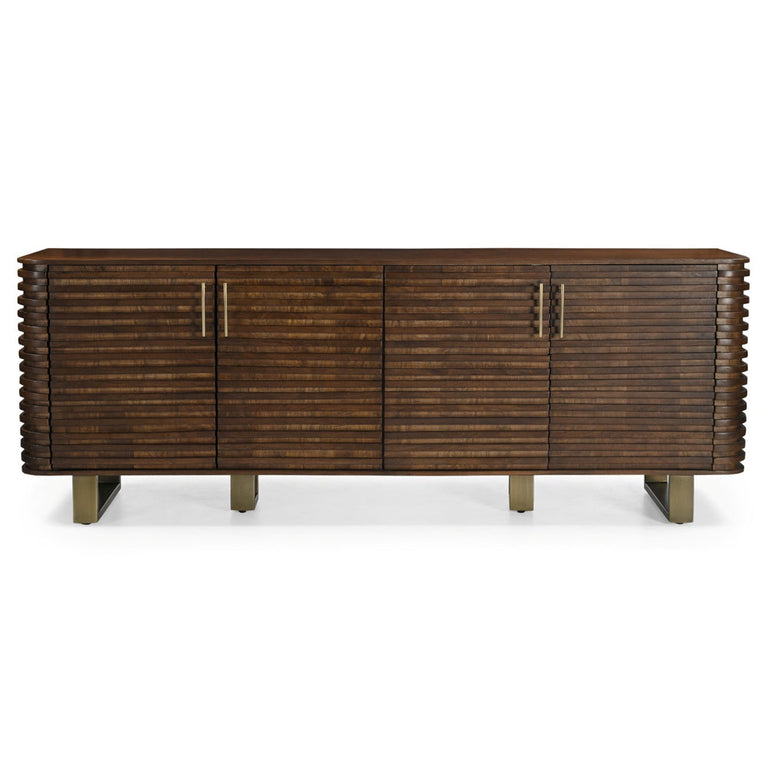 Fern Cottage Reeded 4 Door Sideboard Walnut and Brass 220cm