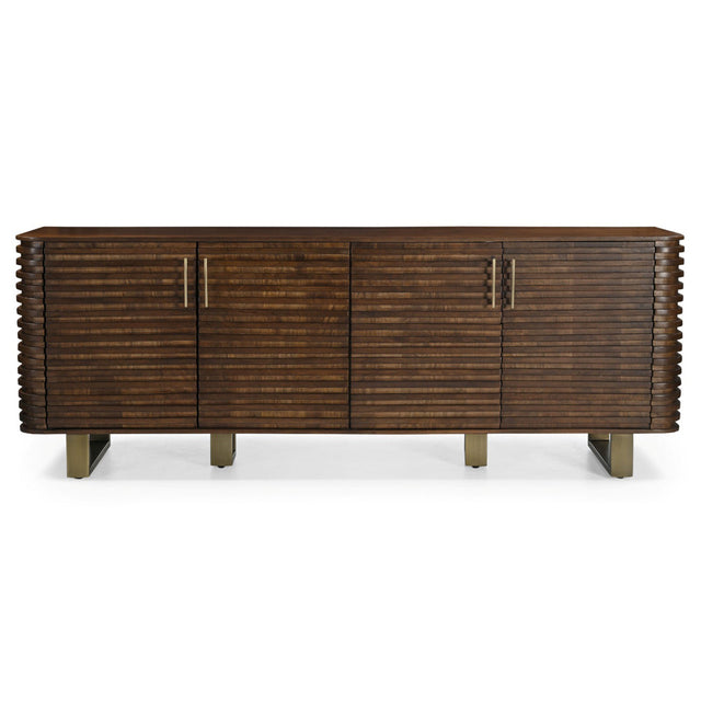 Fern Cottage Reeded 4 Door Sideboard Walnut and Brass 220cm