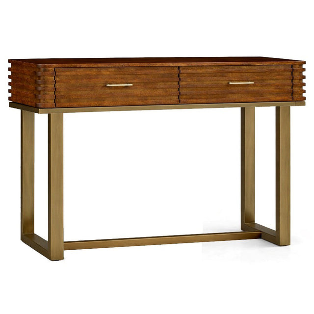 Fern Cottage Reeded 2 Drawer Console Table Walnut and Brass 115cm