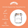 This clip top jar provides an excellent storage solution with its airtight seal. The square shape maximizes storage space, making it ideal for your kitchen or pantry.