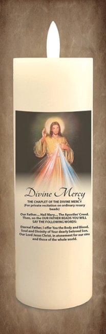LED Wax Candle Divine Mercy with Timer, Flameless Candle Decor for Prayer, Home Ambience & Religious Spaces