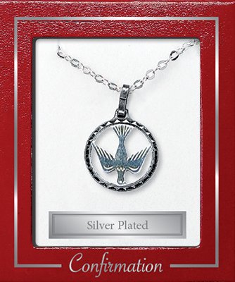Circle Shaped Confirmation Silver Plated Necklet with Dove Pendant and 18 Inch Chain Gift Boxed