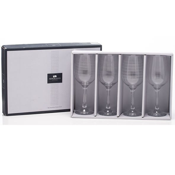 Newgrange Living Clear Cut Party Wine Glass Set of 4 Elegant Spiral Glassware for Entertaining