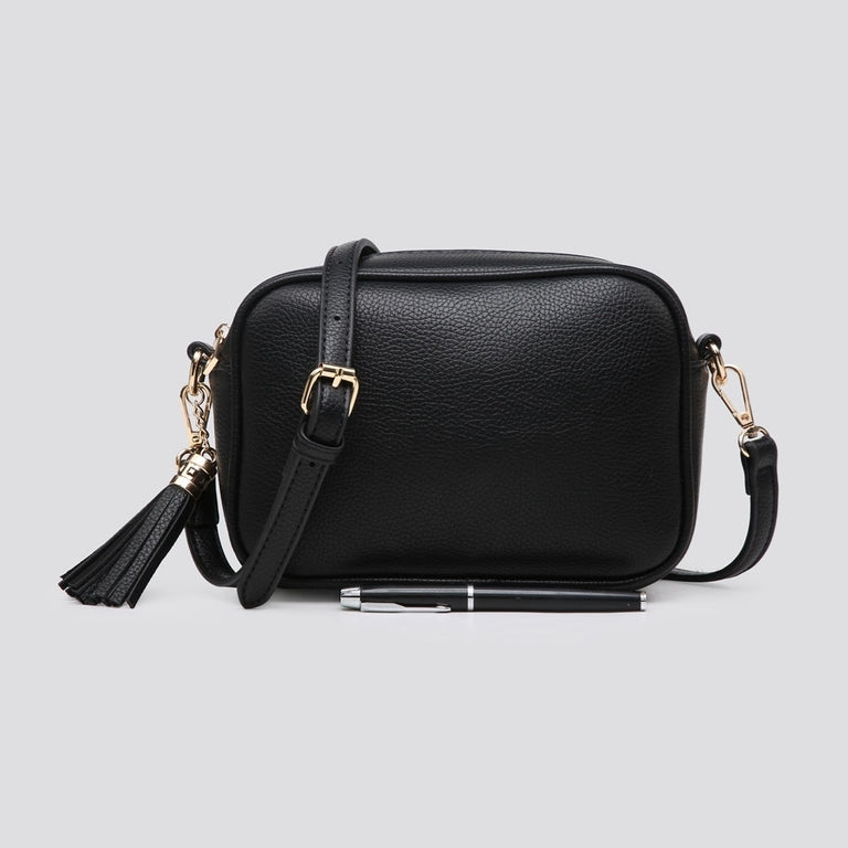 House of Milano Cross Body Bag Black - Italian Leather Handbag for Women, Adjustable Strap, Gold Hardware, Handbags & Purses