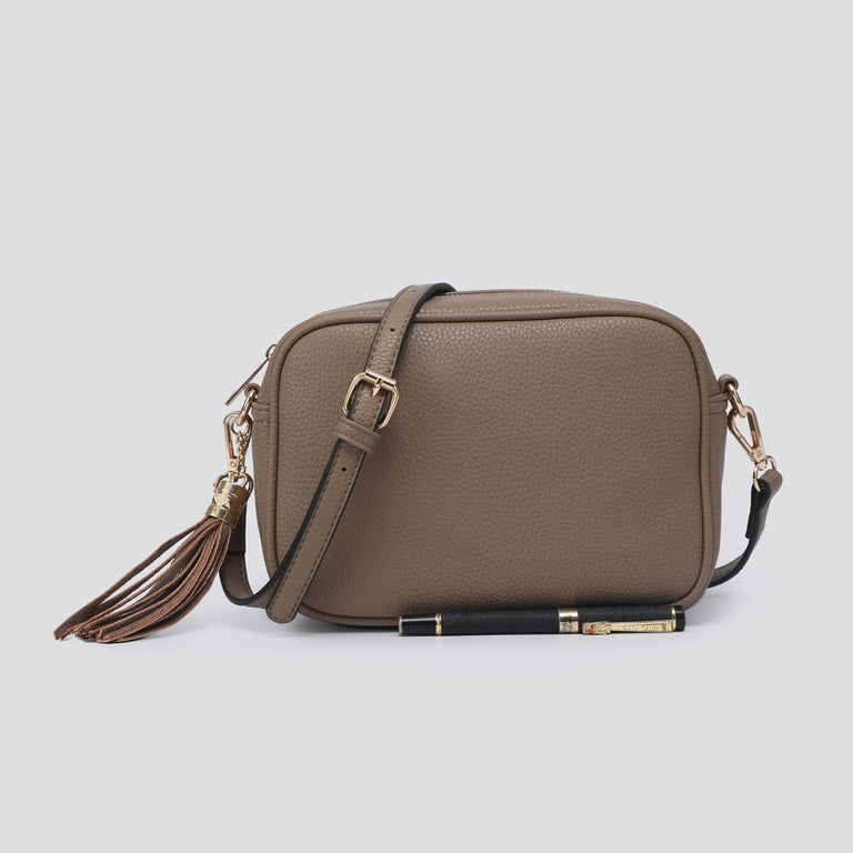 House of Milano Cross Body Bag Coffee - Italian Leather Handbag for Women, Adjustable Strap, Gold Hardware, Handbags & Purses
