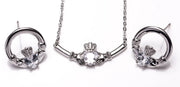 Newgrange Silver Clear Stone Claddagh Pendant & Earrings Set