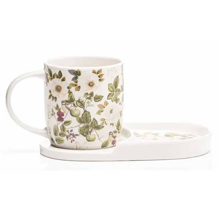 Newgrange Living Floral Rose Mug and Snack Tray Set – Bone China Tea and Coffee Accessories Gift Set