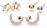 Newgrange Earrings Set of 3 Sun Moon Star Stud Earrings 