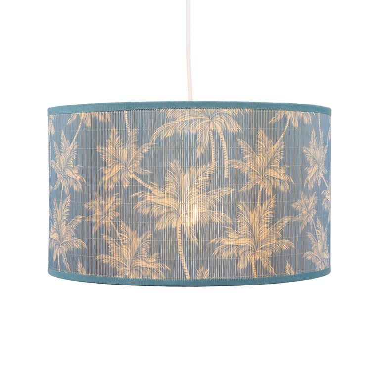 Bambou Drum Pendant Light Shade in Cyan – Bamboo Leaf Design Ceiling Pendant Shade 12 Inch