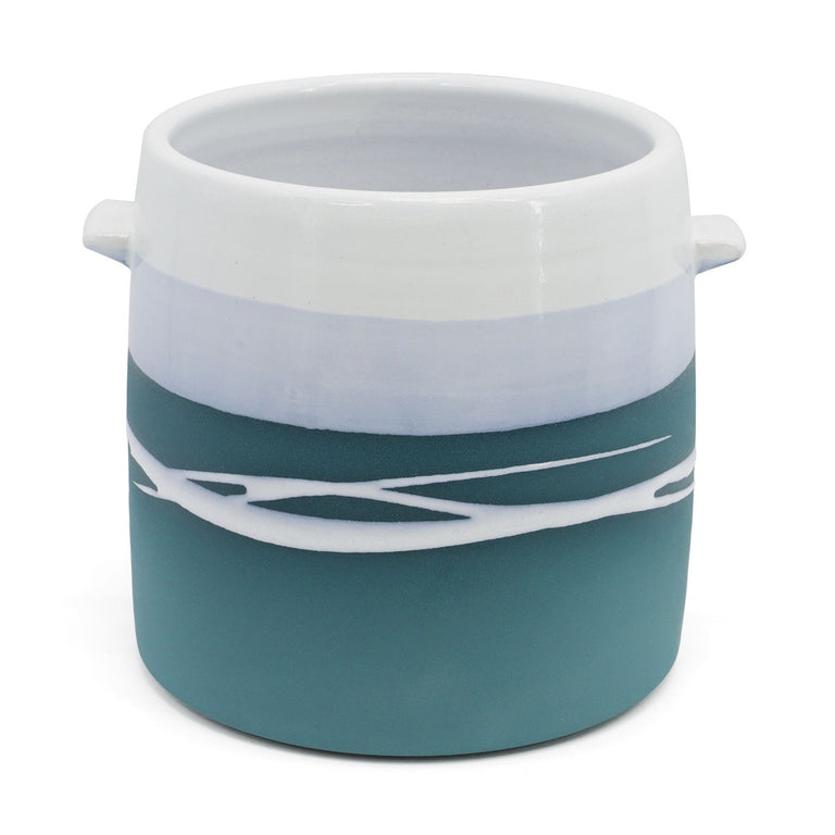 Paul Maloney Pottery Teal Utensil Holder – Ceramic Pot for Kitchen Storage