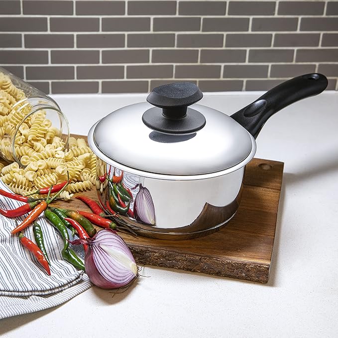 Dexam Supreme 16cm Stainless Steel Sauce Pan with Lid - Durable Induction Ready Cookware for Pots and Pans Kitchen