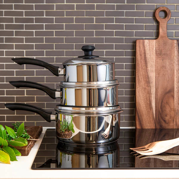 Dexam Supreme Stainless Steel Sauce Pan Set - 3 Piece 16cm, 18cm, 20cm Cookware Pots and Pans Set, Induction Safe