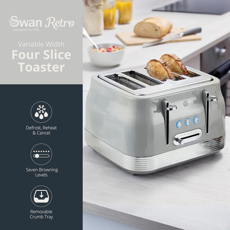 Swan Retro 4-Slice Toaster Grey