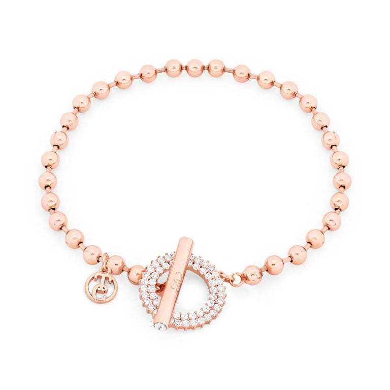 Tipperary Crystal Rose Gold T-Bar Ball Chain Circle Bracelet Jewellery with Crystal Clasp