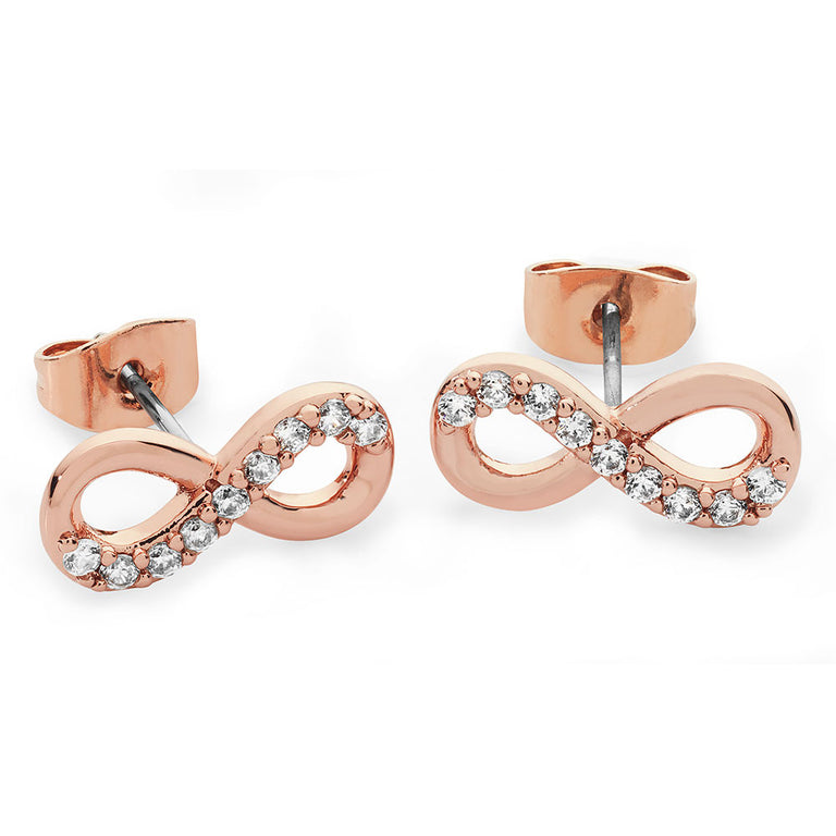 Tipperary Crystal Rose Gold Infinity Stud Earrings with Crystal Detail Jewellery Gift for Women